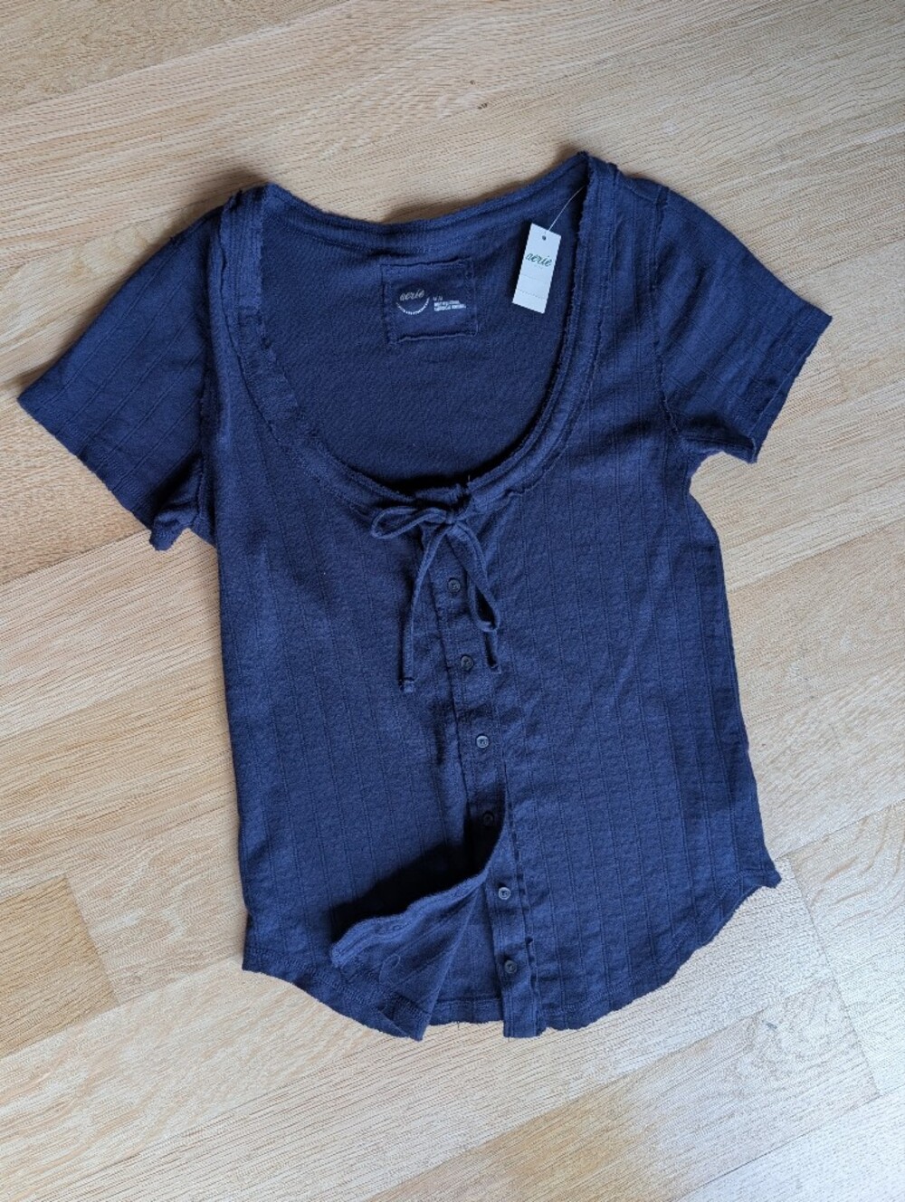 Navy Cotton Button Front Short Sleeve Tshirt